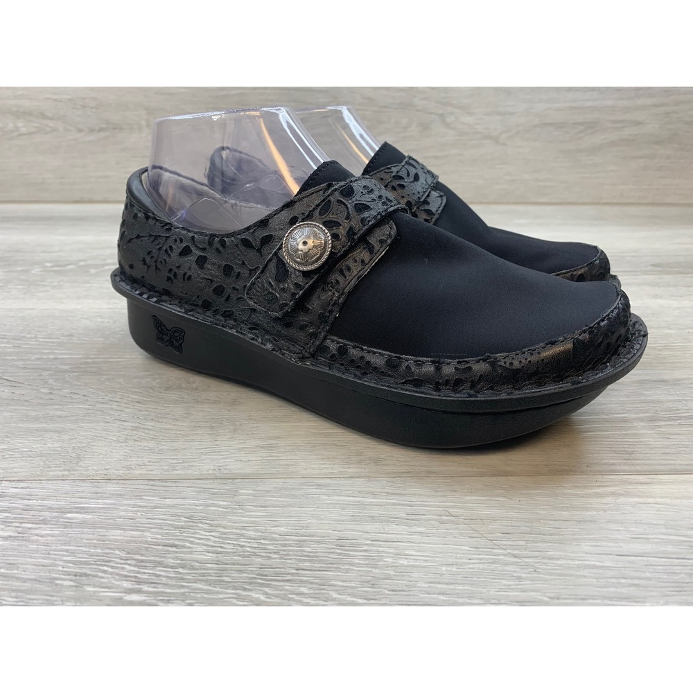 Alegria by PG Lite Women's Black Leather Textile Slip On Casual 7 Comfort Shoes